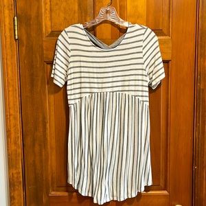 Pink Blush Medium Gray and white dual stripe t-shirt